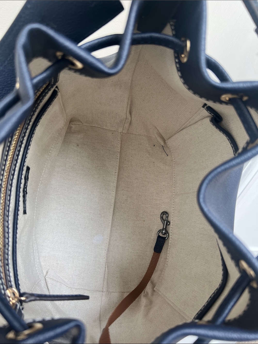 Dooney & Bourke Sorrento Leather Drawstring Navy Style # BMILA2541NVNV - Picture 10 of 11